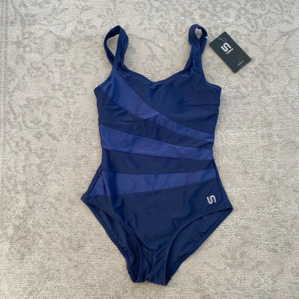 Syrokan Swimwear Women;s Small Blue One Piece Sport Swimsuit